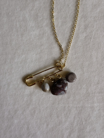 heart gemstone safety pin necklace VIII