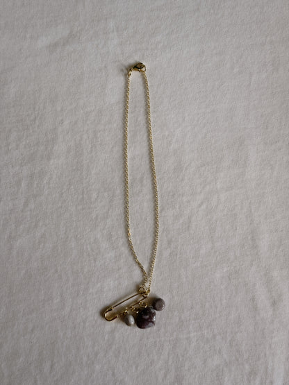 heart gemstone safety pin necklace VIII