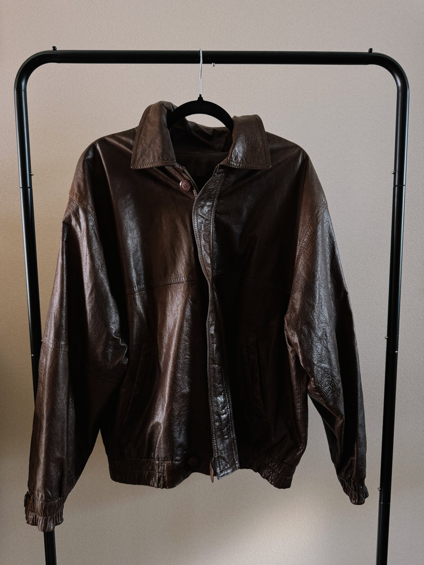 brown leather jacket