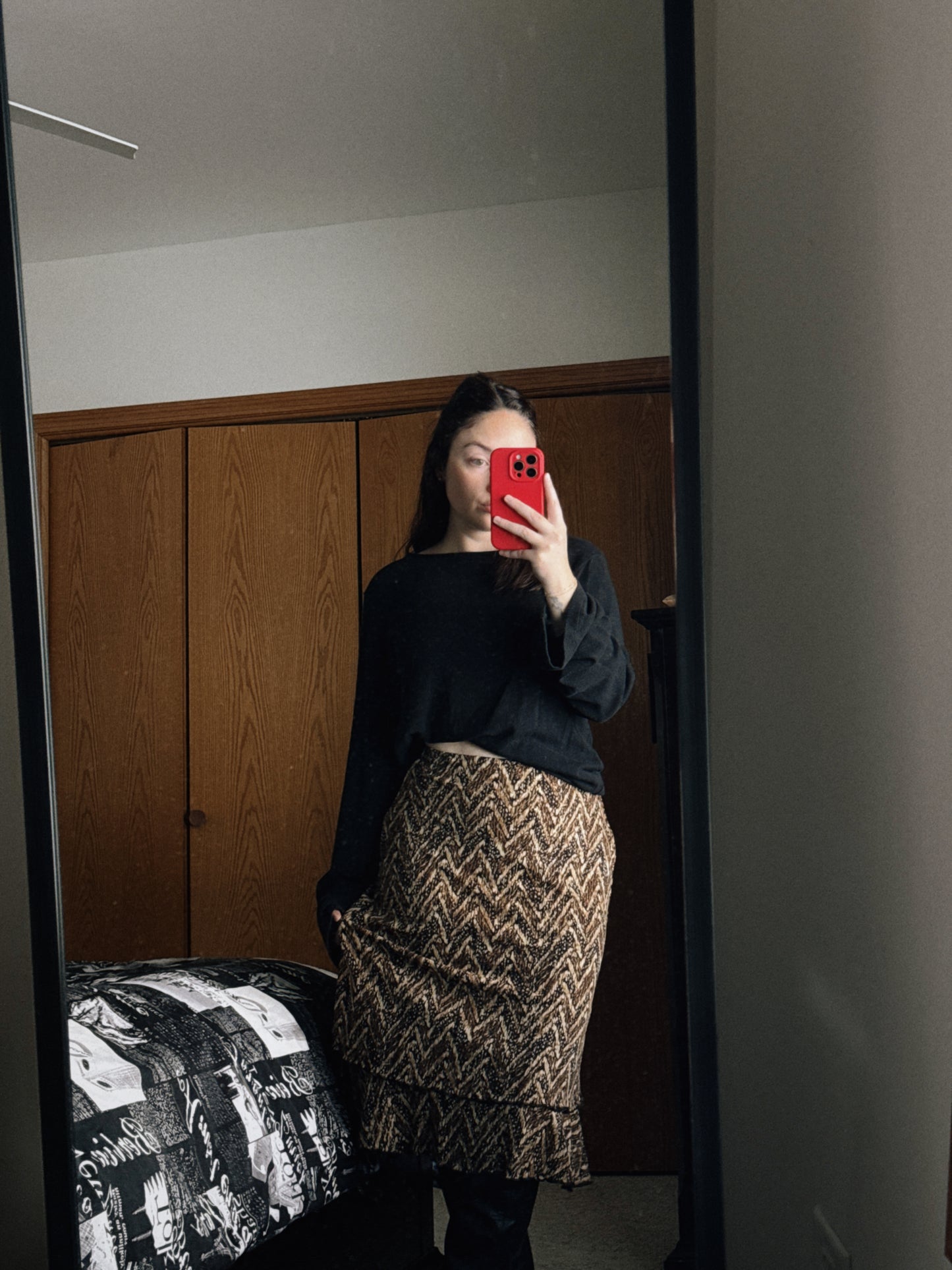 patterned midi skirt