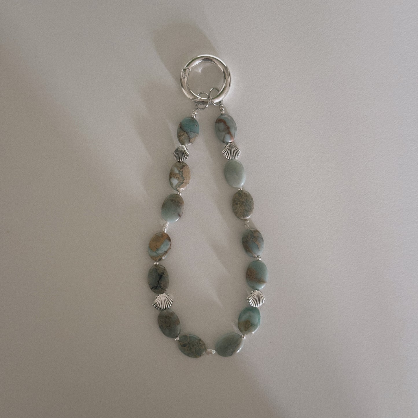 aqua jasper, pearl & shell keychain