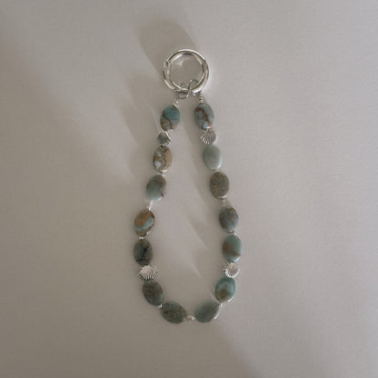 aqua jasper, pearl & shell keychain