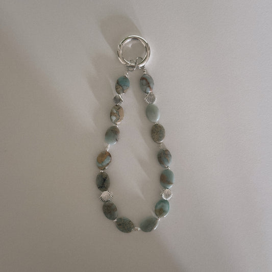 aqua jasper, pearl & shell keychain