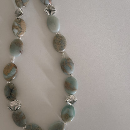 aqua jasper, pearl & shell keychain