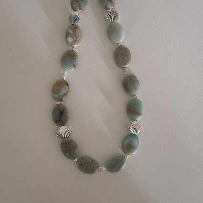 aqua jasper, pearl & shell keychain