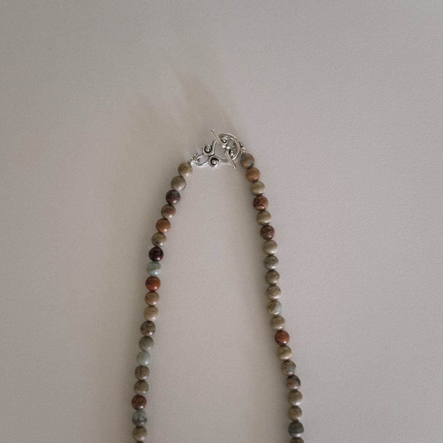 aqua jasper beaded necklace with shell pendant