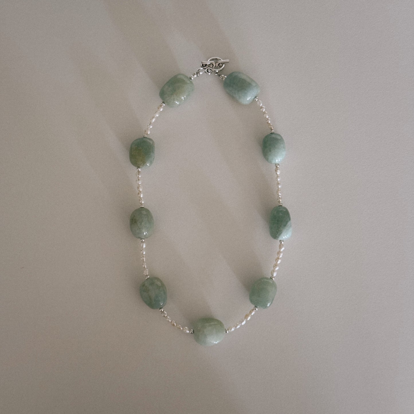 aquamarine & pearl beaded necklace