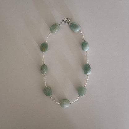 aquamarine & pearl beaded necklace