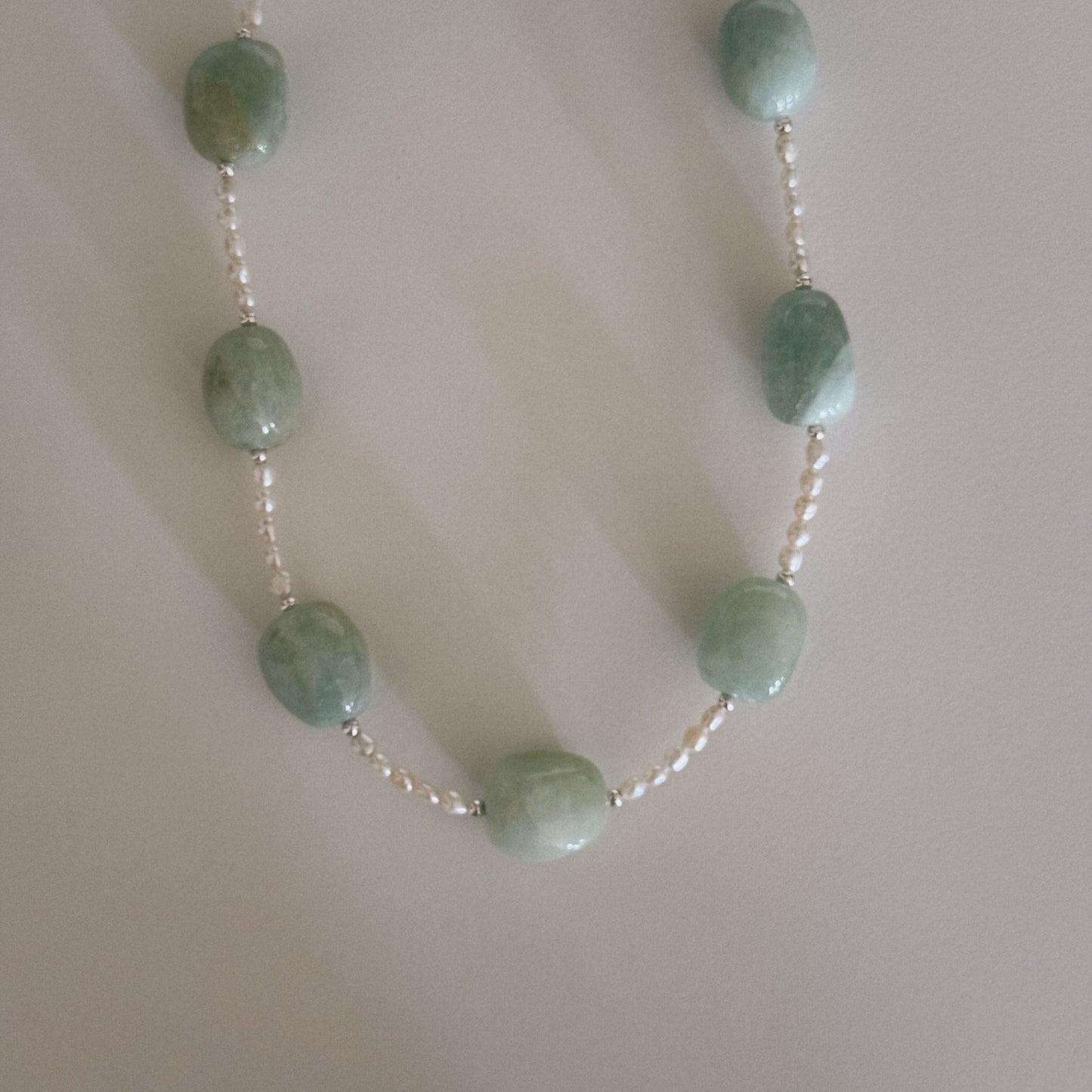 aquamarine & pearl beaded necklace