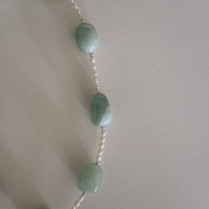 aquamarine & pearl beaded necklace