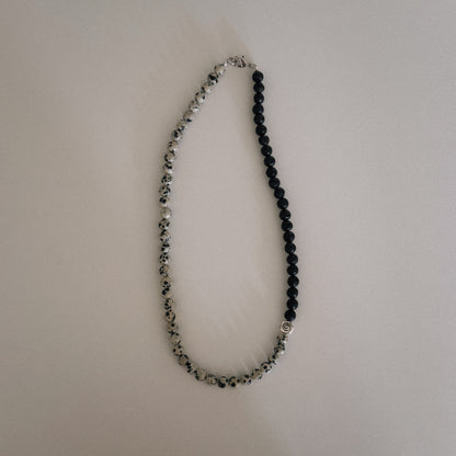 black lava & dalmation beaded necklace