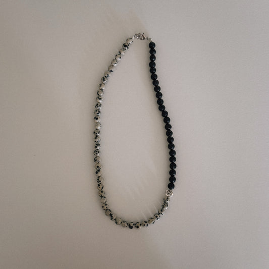 black lava & dalmation beaded necklace
