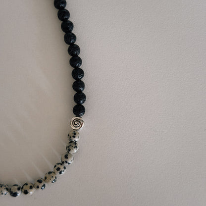 black lava & dalmation beaded necklace