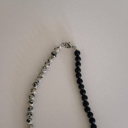 black lava & dalmation beaded necklace