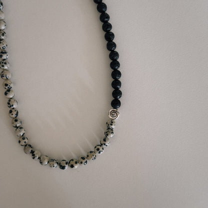 black lava & dalmation beaded necklace