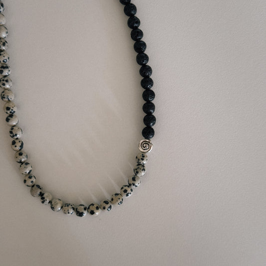 black lava & dalmation beaded necklace