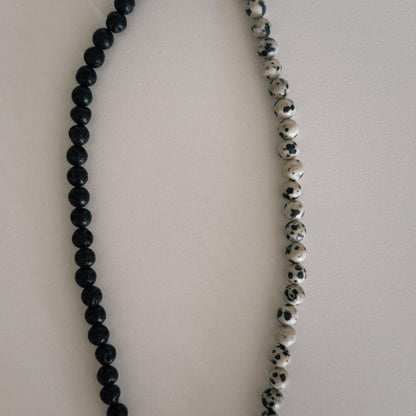 black lava & dalmation beaded necklace