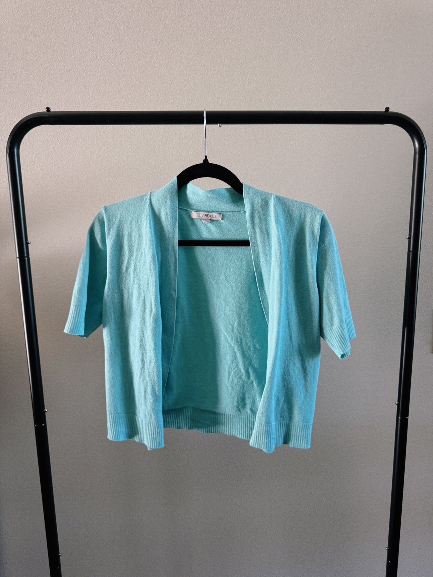 blue short sleeve cardigan