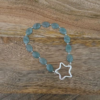 silver star keyring with blue swirl glass beads keychain