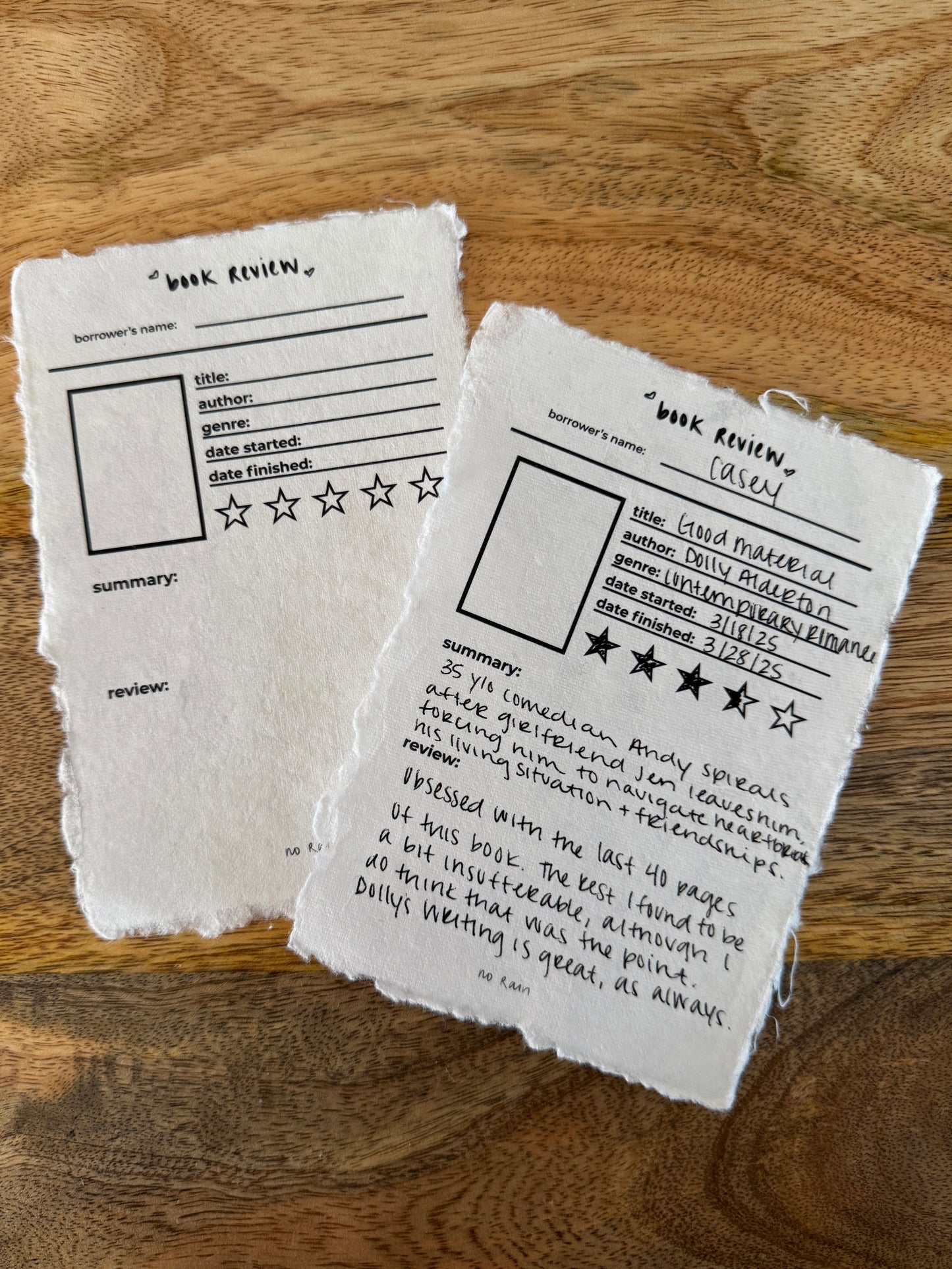 book review cards