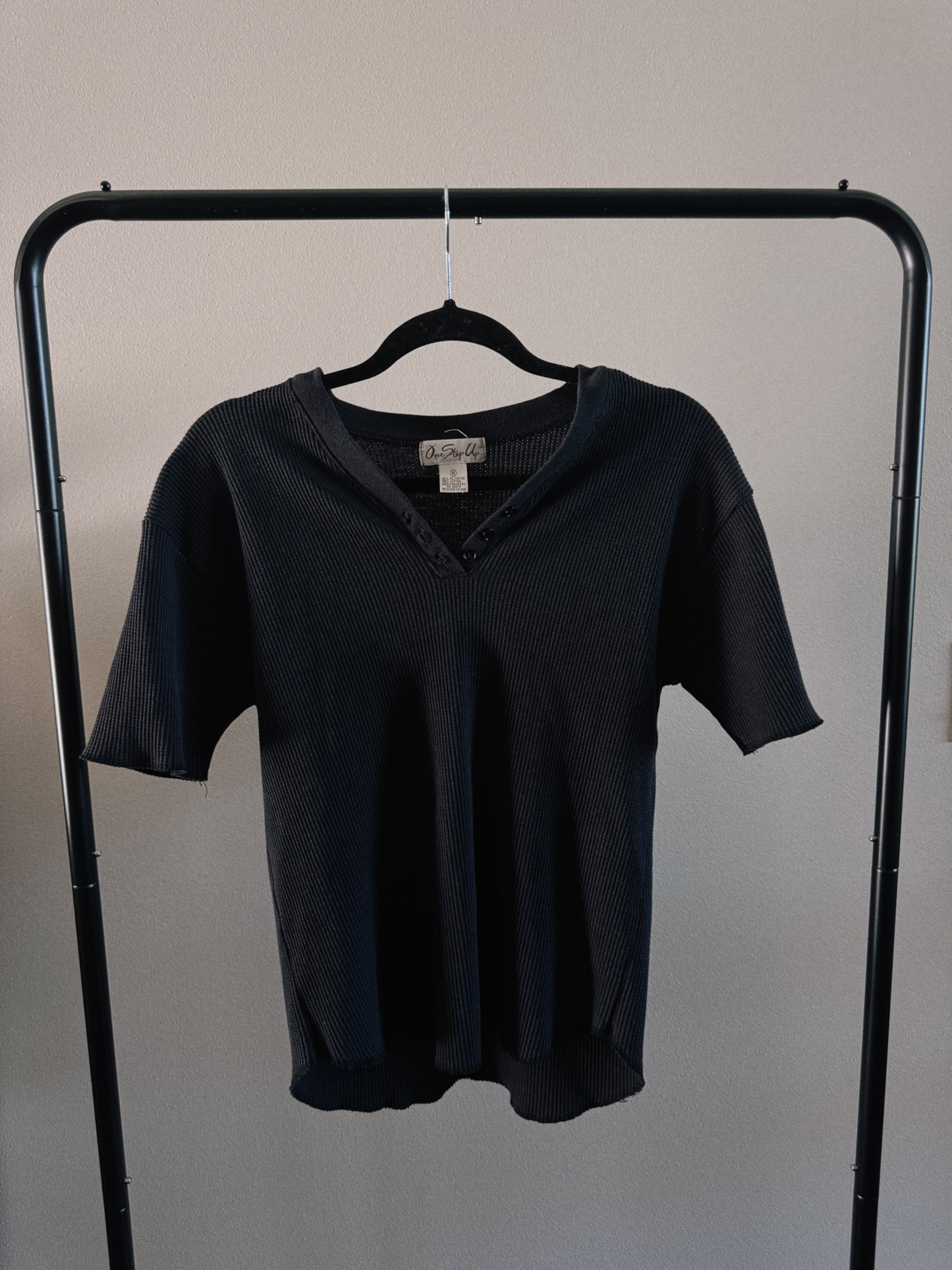 black waffle short sleeve top