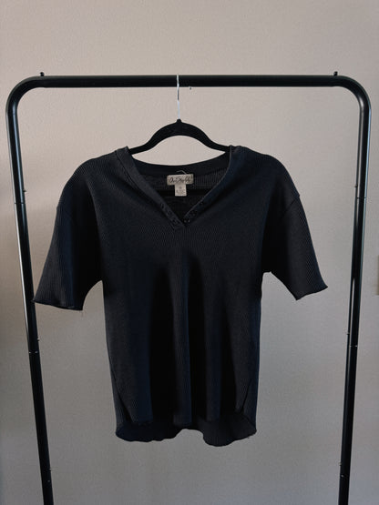 black waffle short sleeve top
