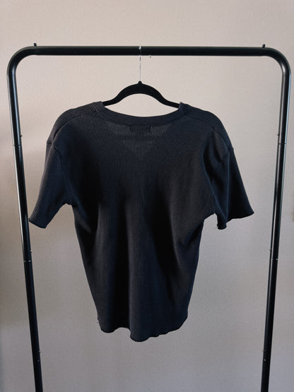 black waffle short sleeve top