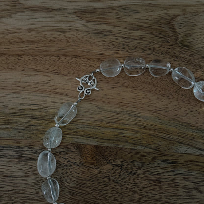 large glass clear beaded necklace with silver antique clasp