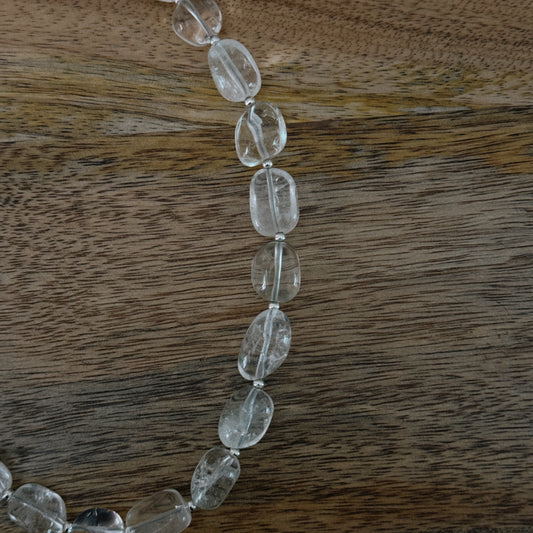 large glass clear beaded necklace with silver antique clasp