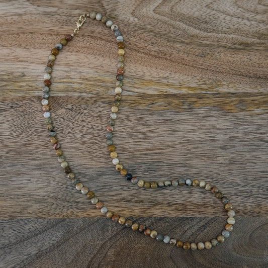 long multi color glass beaded necklace with 18k gold filled lobster clasp