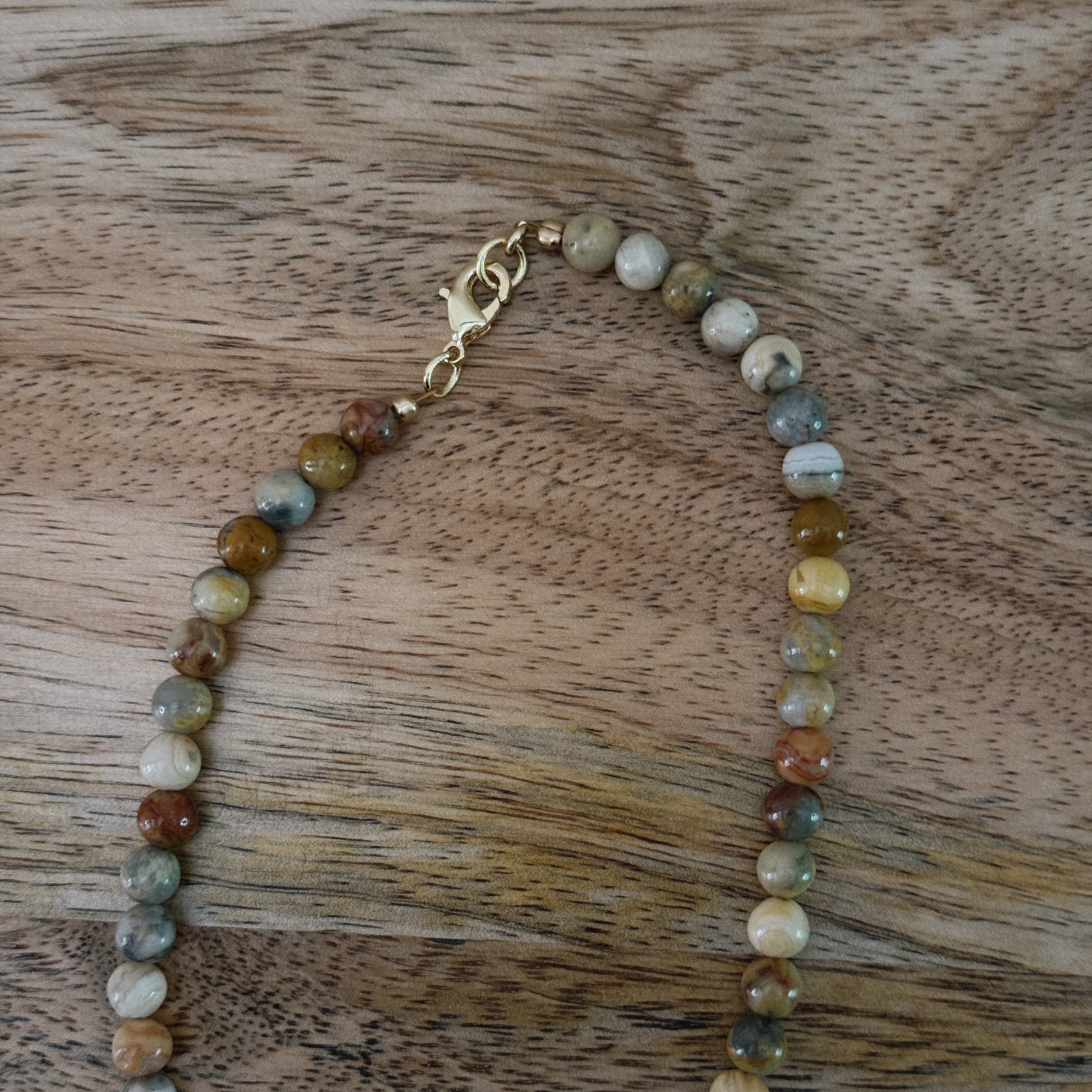 long multi color glass beaded necklace with 18k gold filled lobster clasp