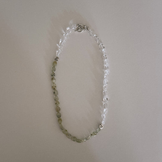 moss & rock crystal beaded necklace