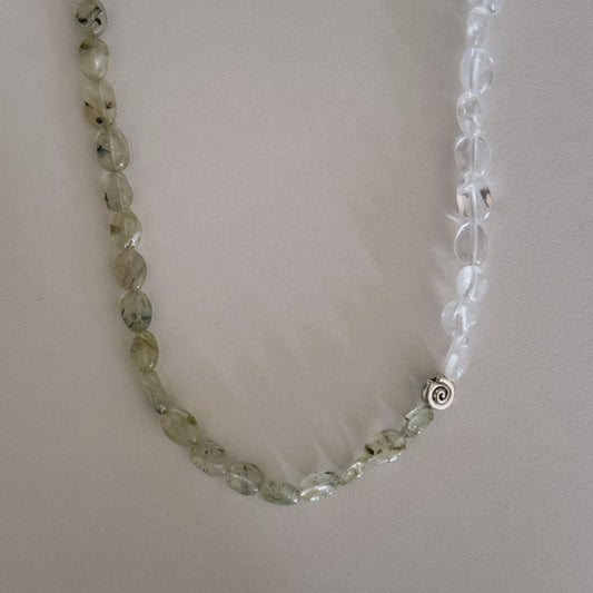 moss & rock crystal beaded necklace