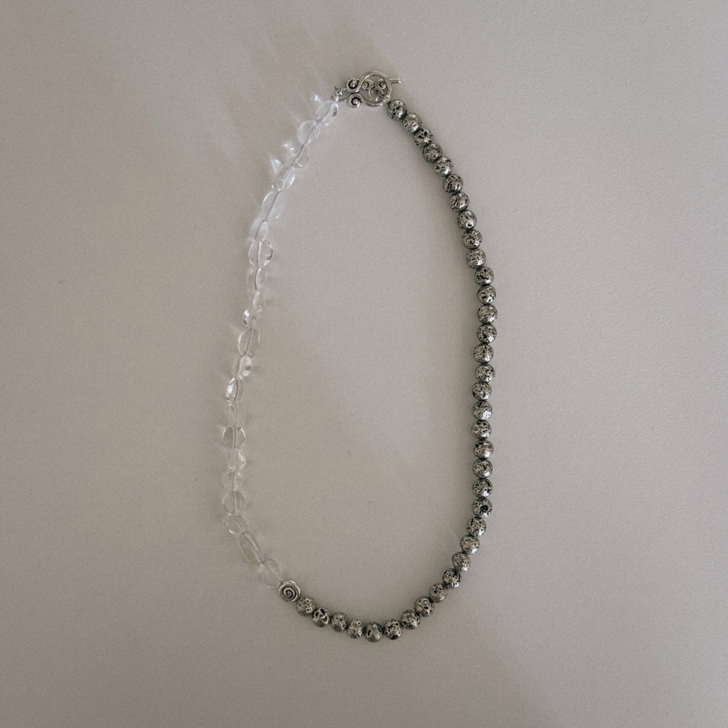 silver lava & rock crystal beaded necklace