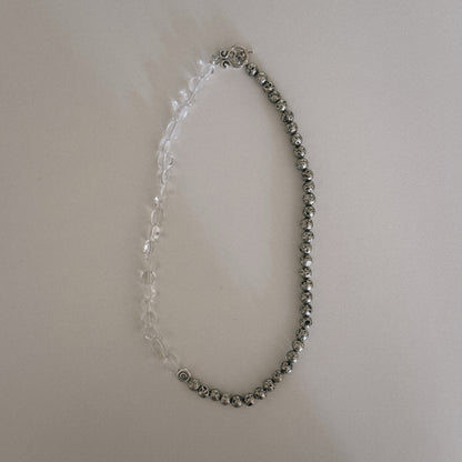 silver lava & rock crystal beaded necklace