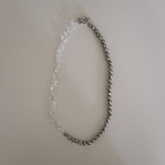 silver lava & rock crystal beaded necklace