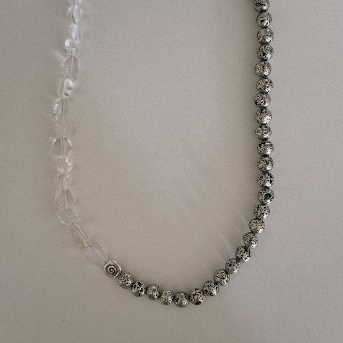 silver lava & rock crystal beaded necklace
