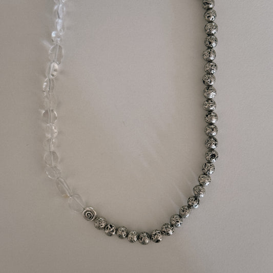 silver lava & rock crystal beaded necklace