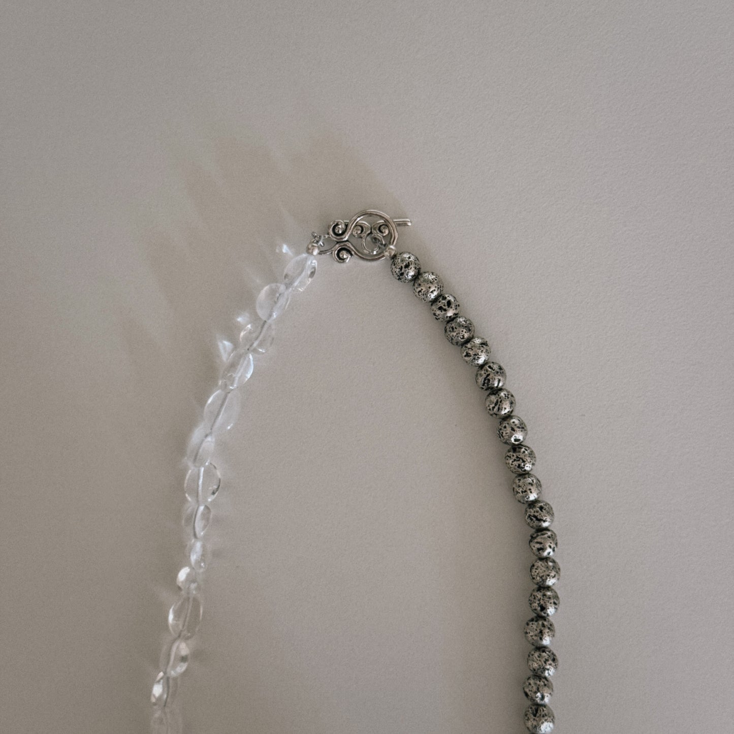 silver lava & rock crystal beaded necklace