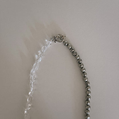 silver lava & rock crystal beaded necklace