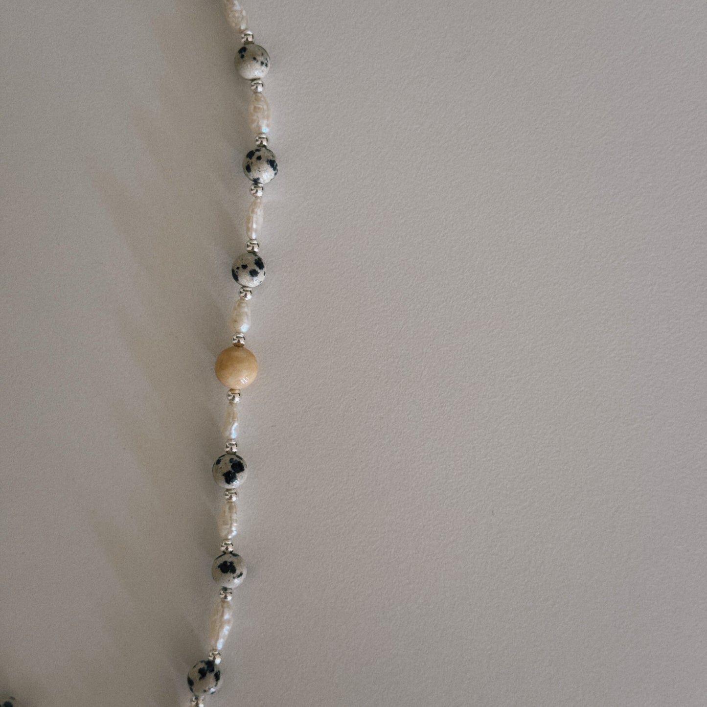 dalmation & pearl beaded necklace with oyster pendant