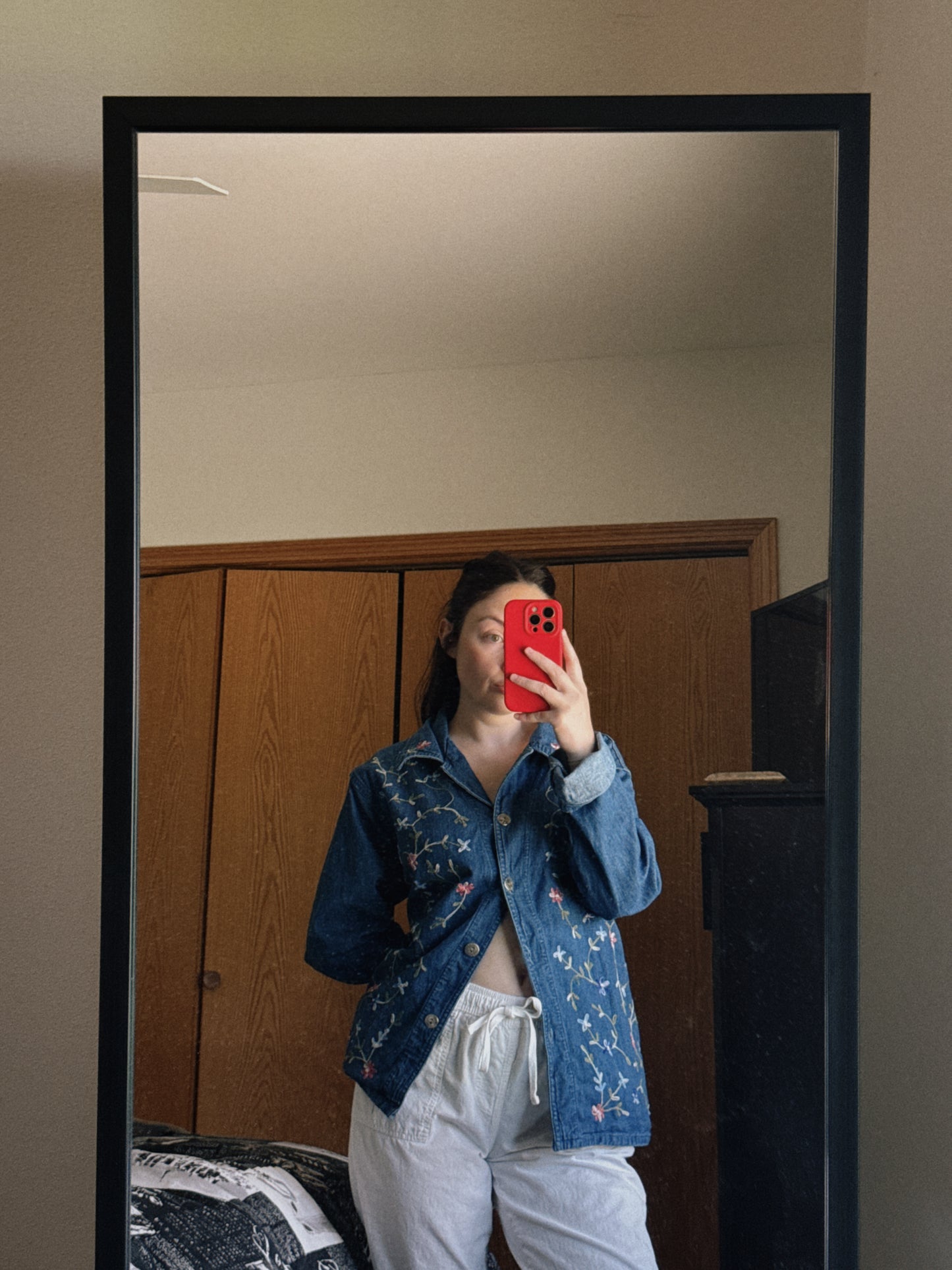 floral denim top