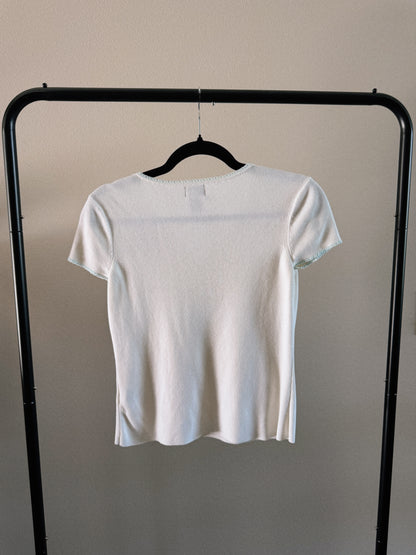 white v neck tee with embroidered detail