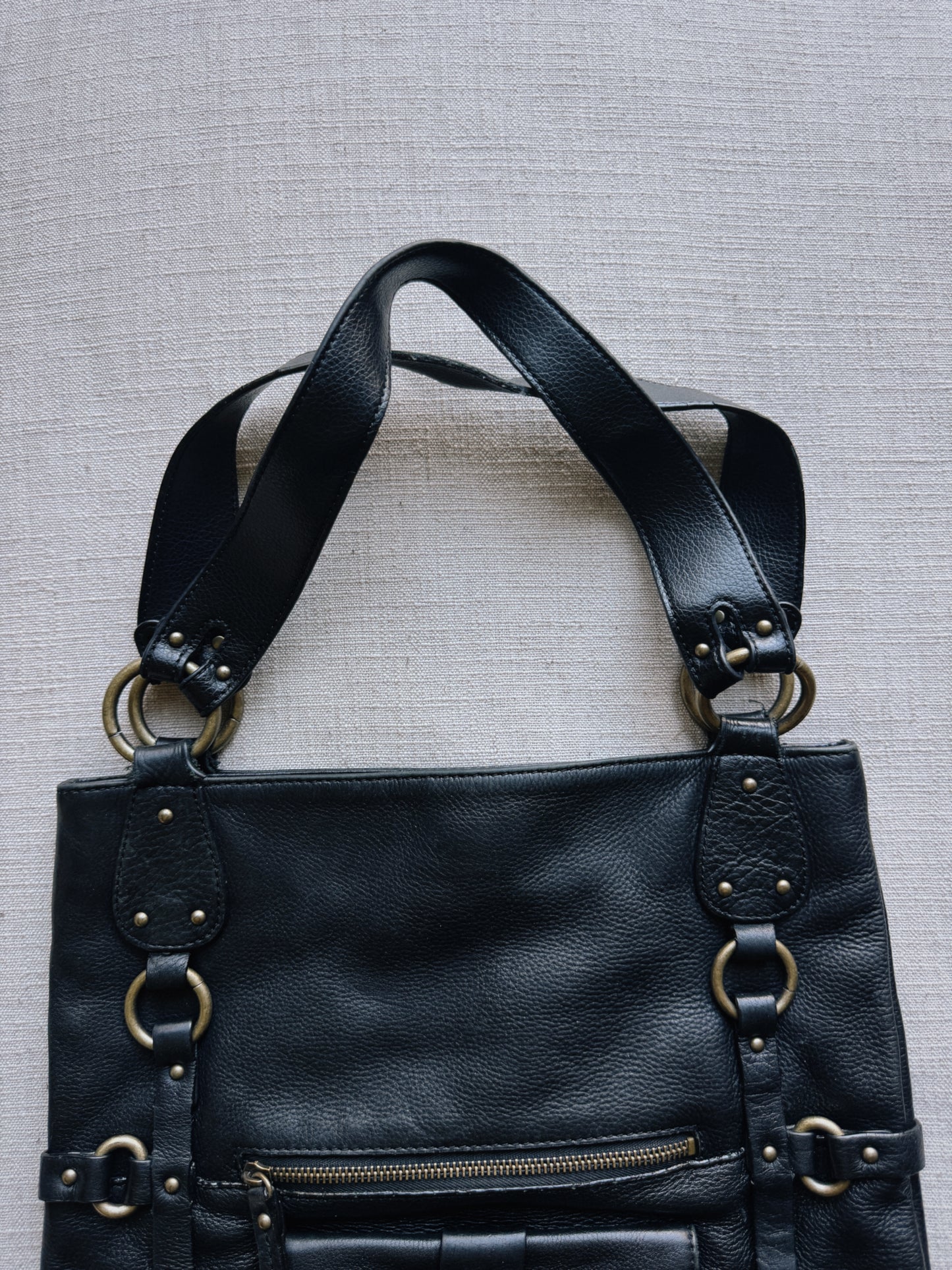 black leather bag