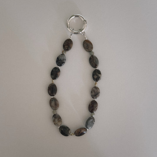 mexican lace agate & pearl keychain