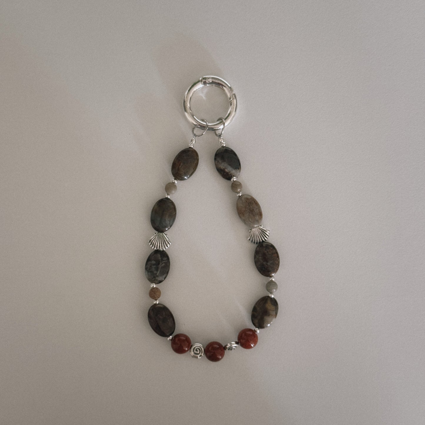 mexican lace agate, red, shell & spiral keychain