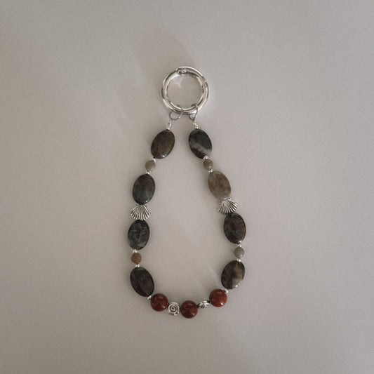 mexican lace agate, red, shell & spiral keychain
