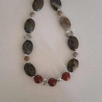 mexican lace agate, red, shell & spiral keychain