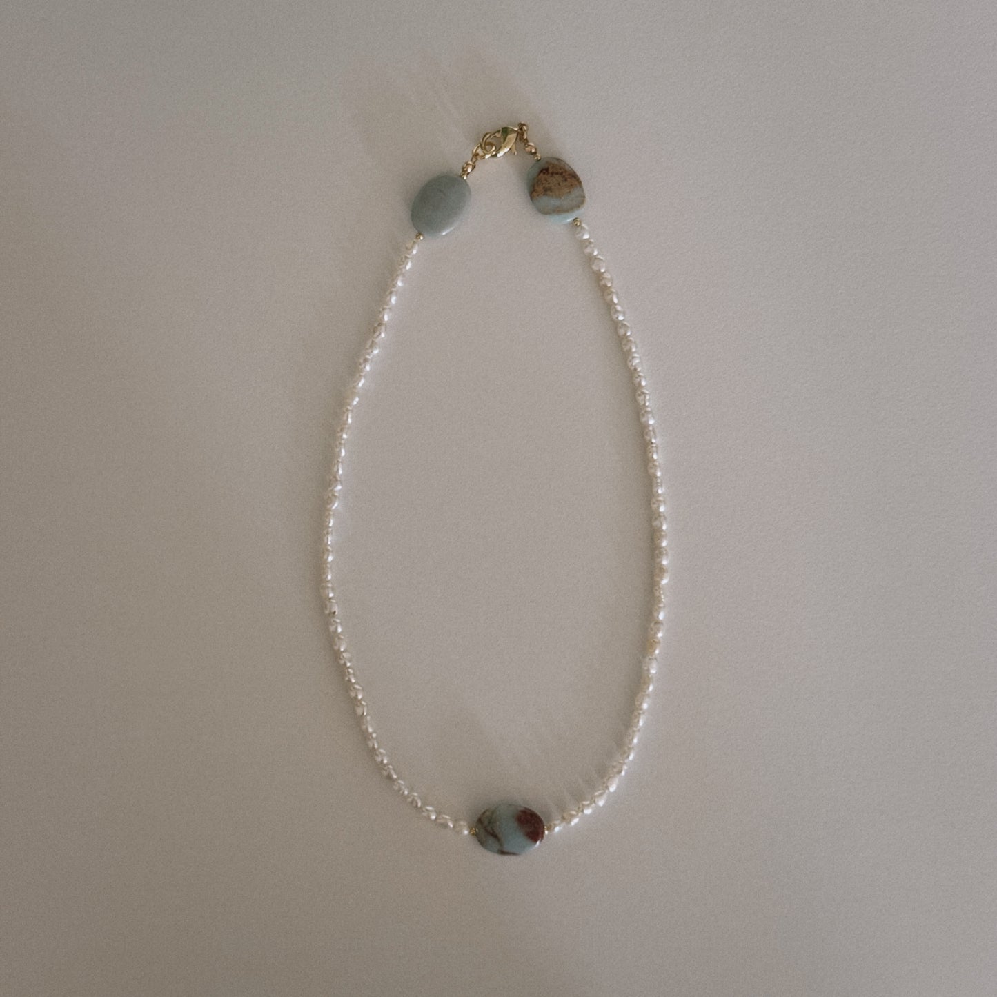 pearl & aqua jasper beaded necklace