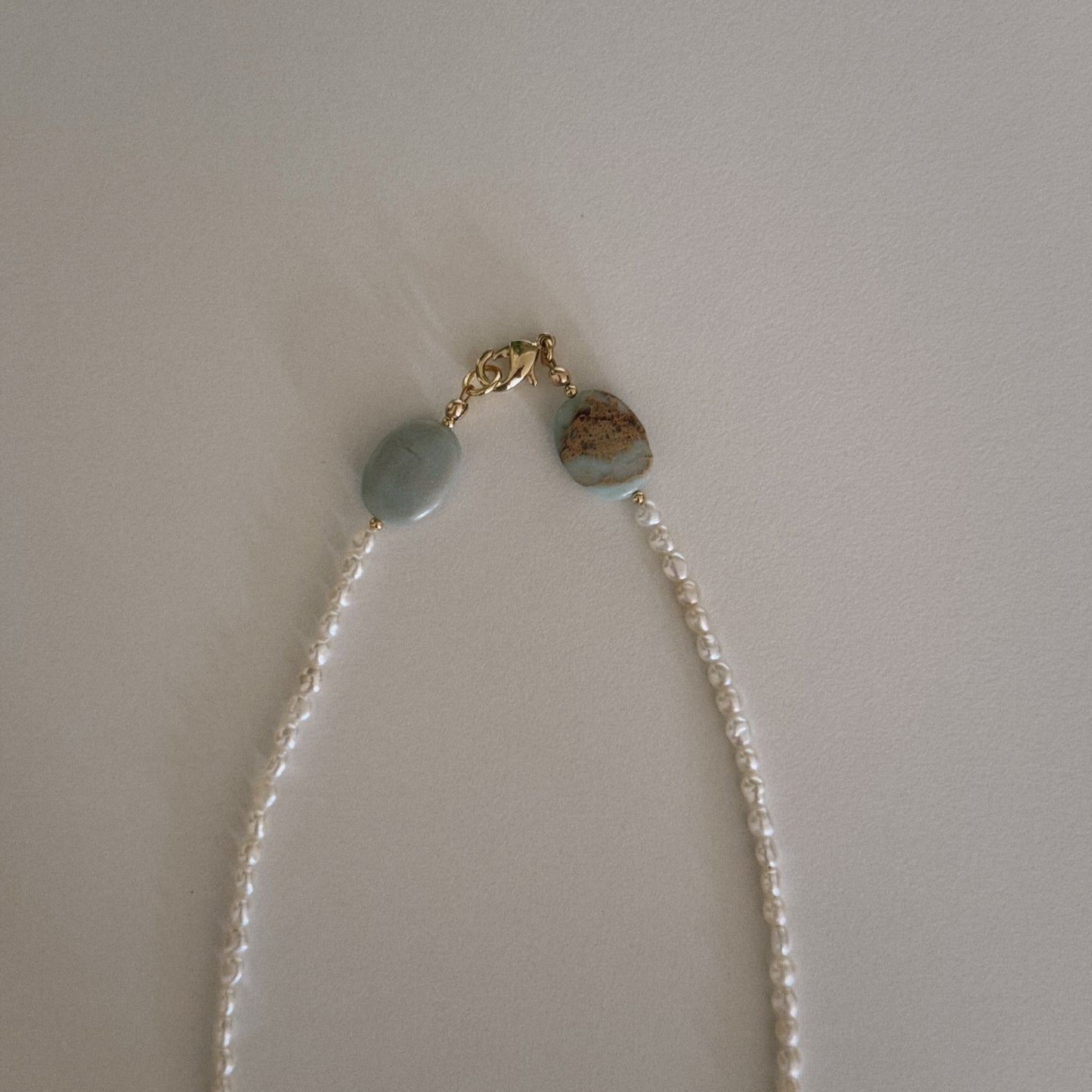 pearl & aqua jasper beaded necklace